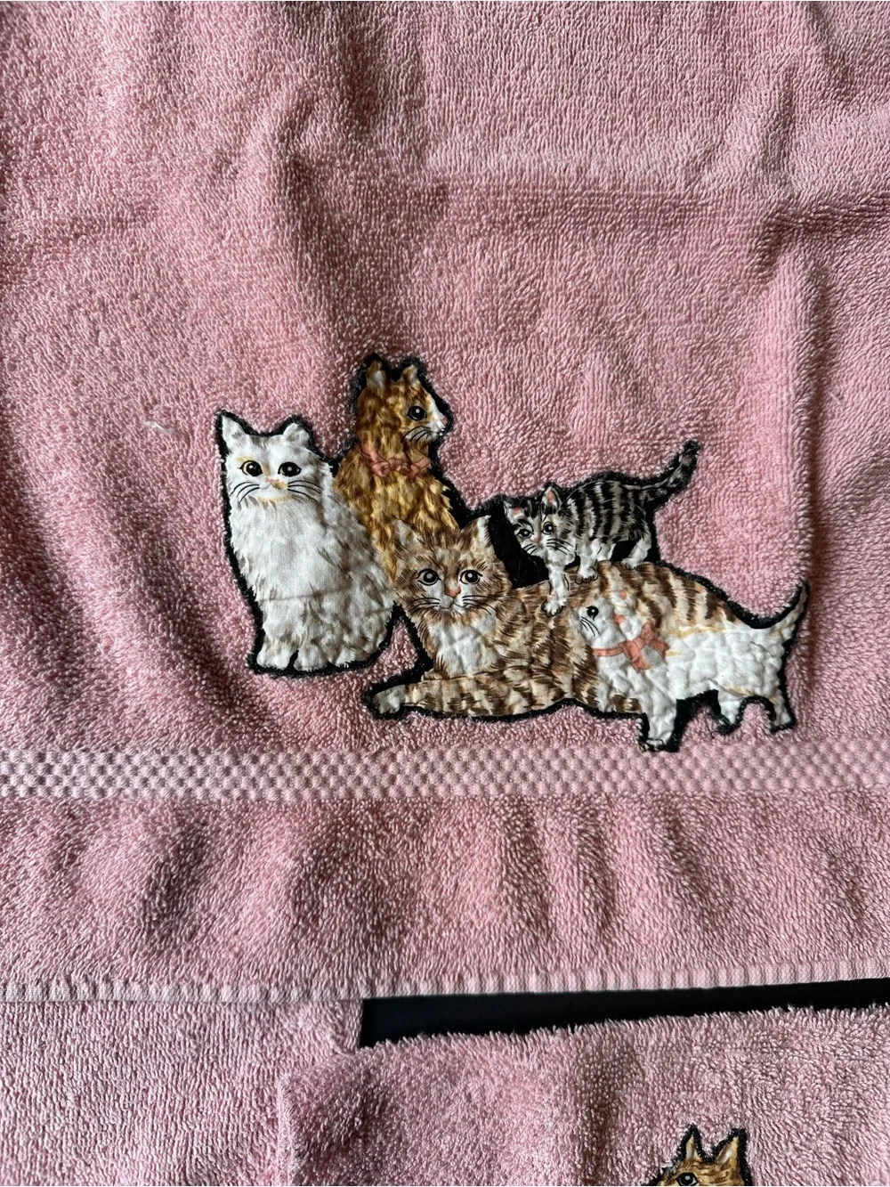Vtg St Mary’s Raspberry Cream Feline Cat Bath Towel Hand Towel 2 Wash Cloths USA